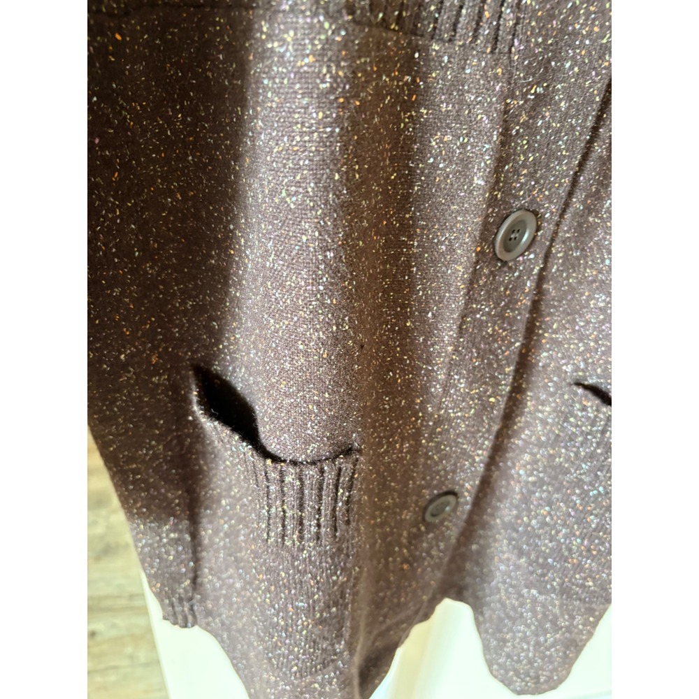 Eileen Fisher Brown Donegal Tweed Ribbed Knit Button Front Cardigan Sweater L - Picture 4 of 6